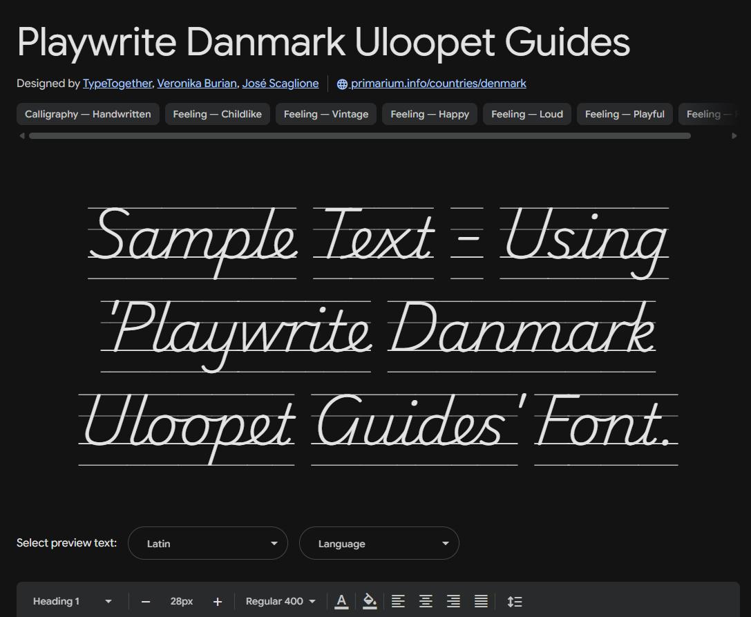 Image sample preview for text using Playwrite Danmark Uloopet Guides font family
