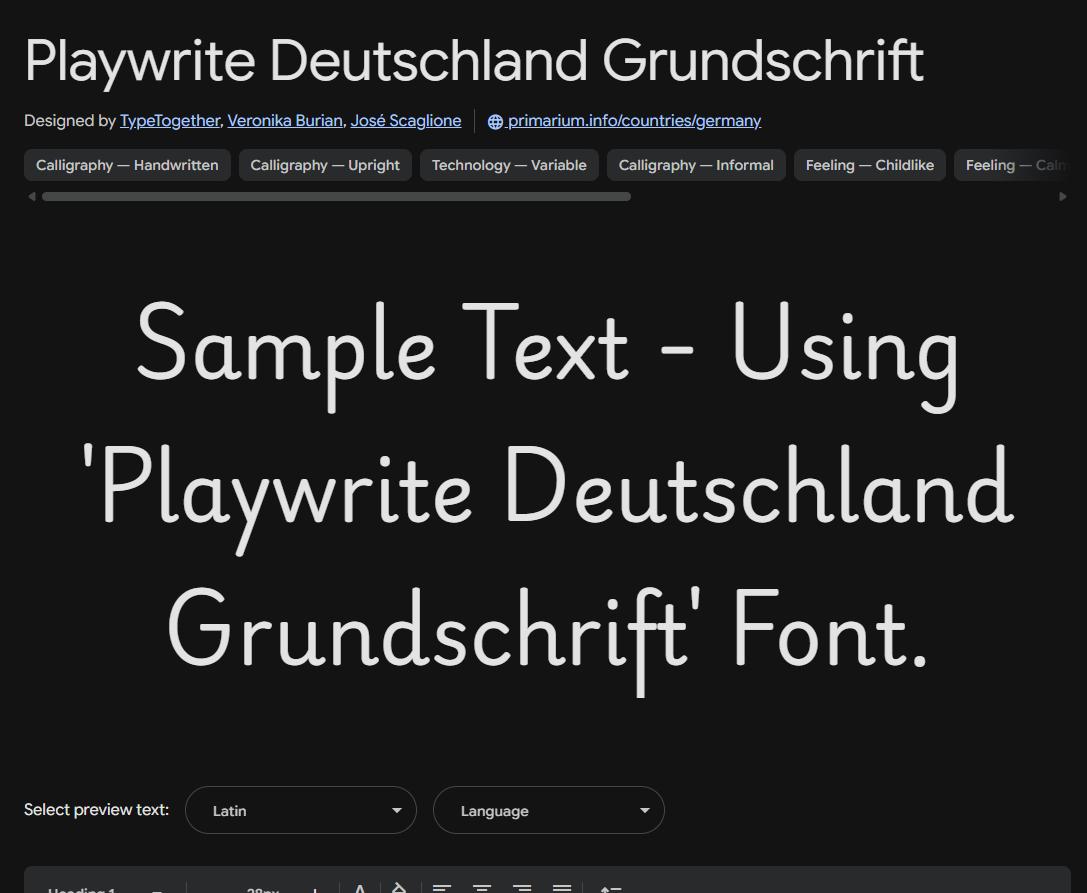 Image sample preview for text using Playwrite Deutschland Grundschrift font family