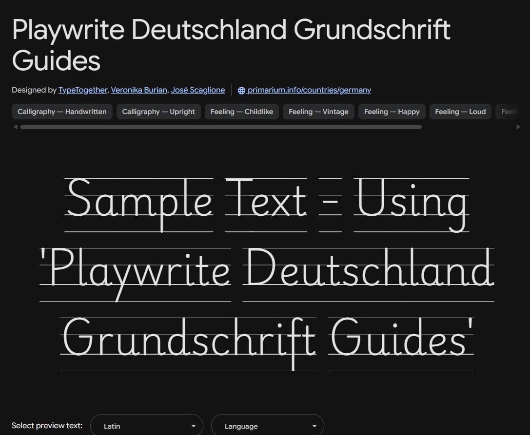 Image sample preview for text using Playwrite Deutschland Grundschrift Guides font family