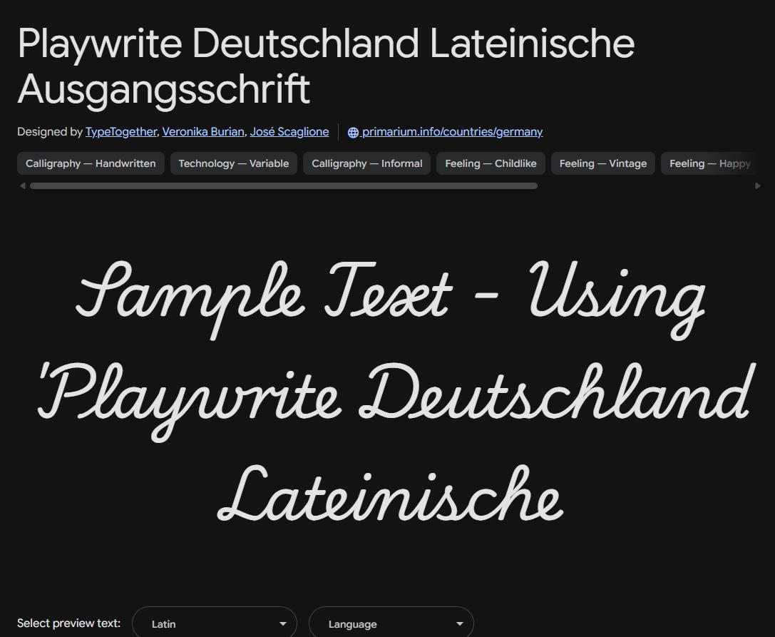 Image sample preview for text using Playwrite Deutschland Lateinische Ausgangsschrift font family
