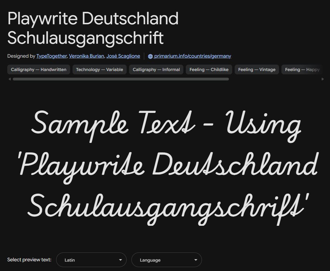 Image sample preview for text using Playwrite Deutschland Schulausgangschrift font family