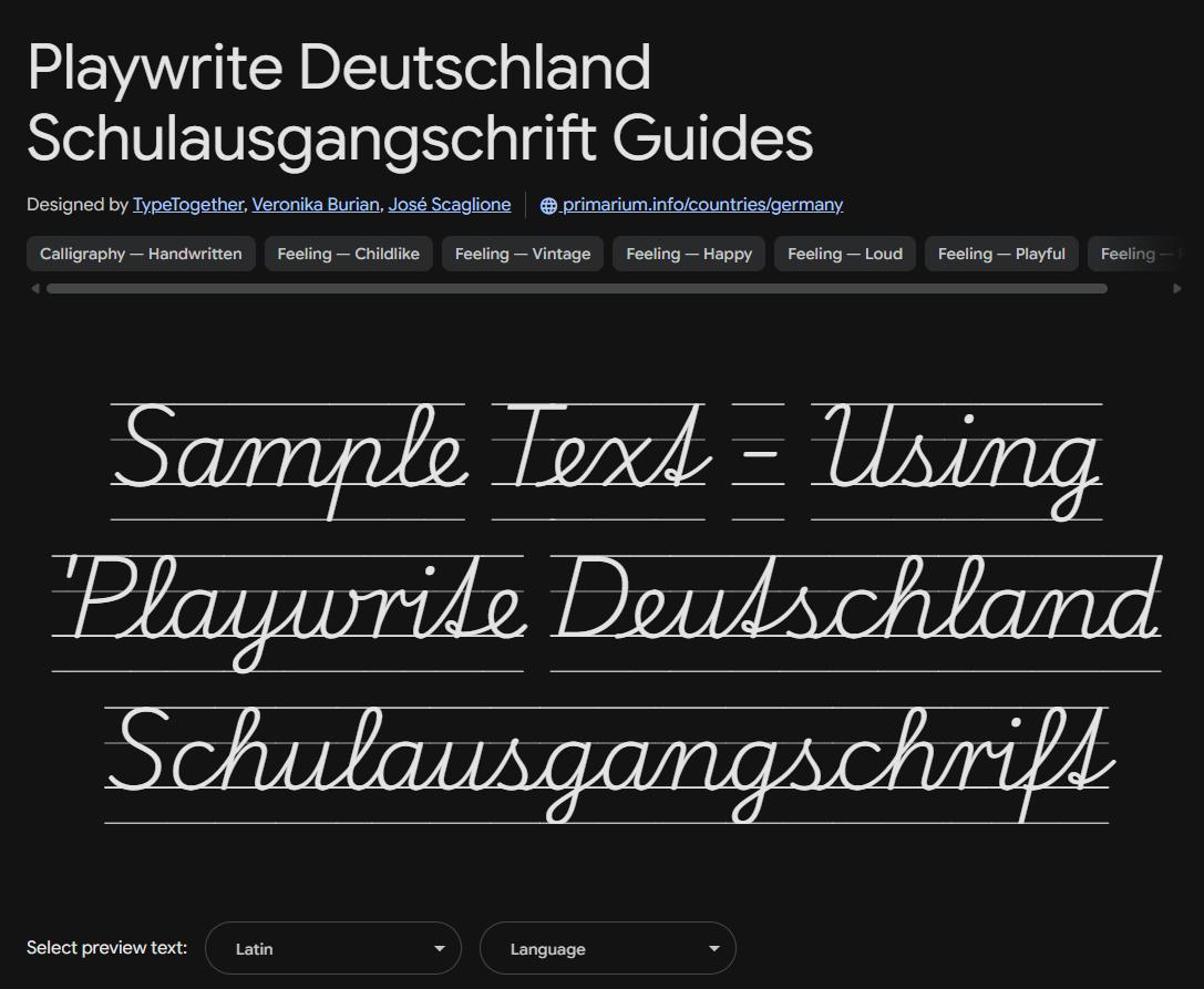 Image sample preview for text using Playwrite Deutschland Schulausgangschrift Guides font family