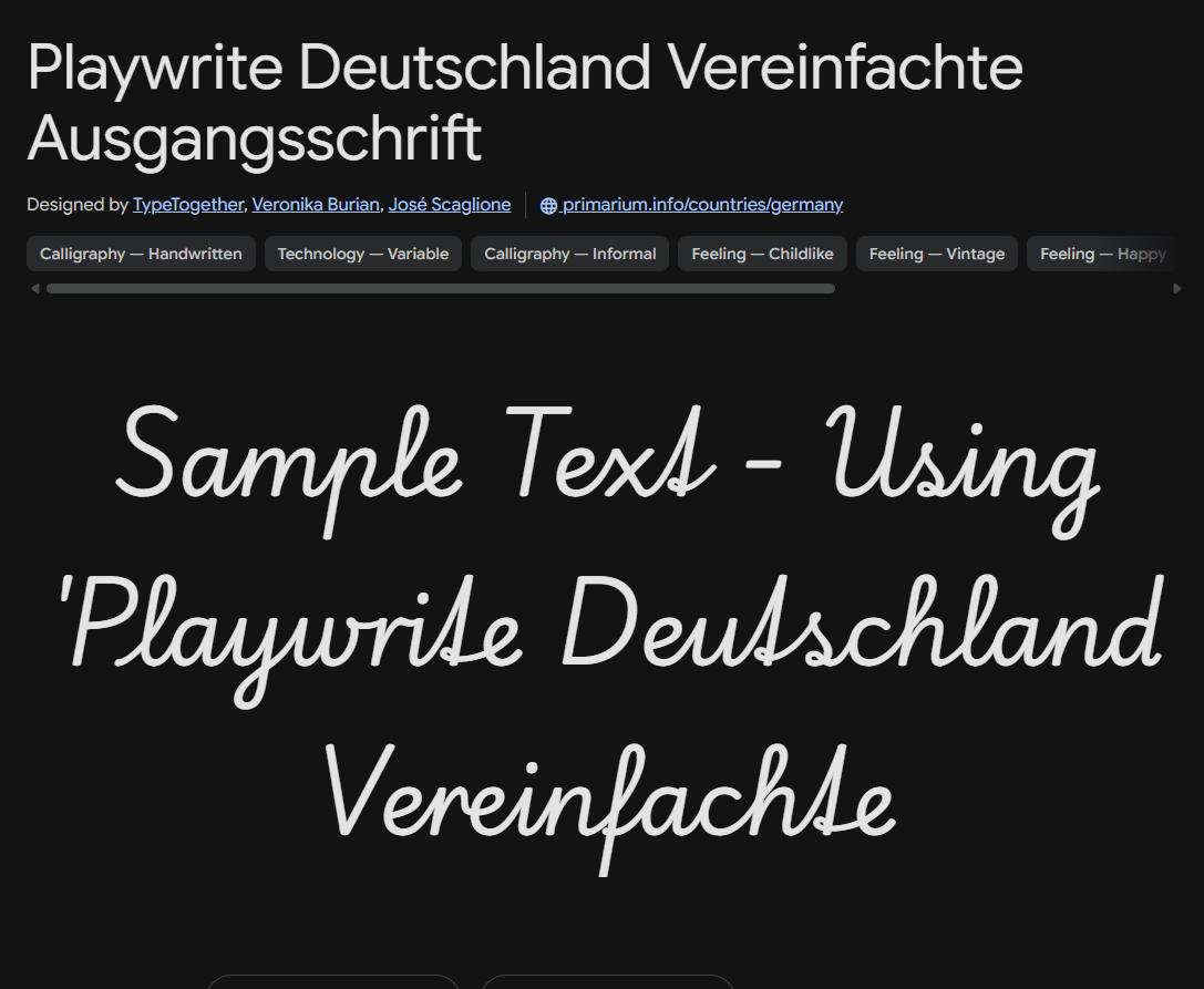 Image sample preview for text using Playwrite Deutschland Vereinfachte Ausgangsschrift font family