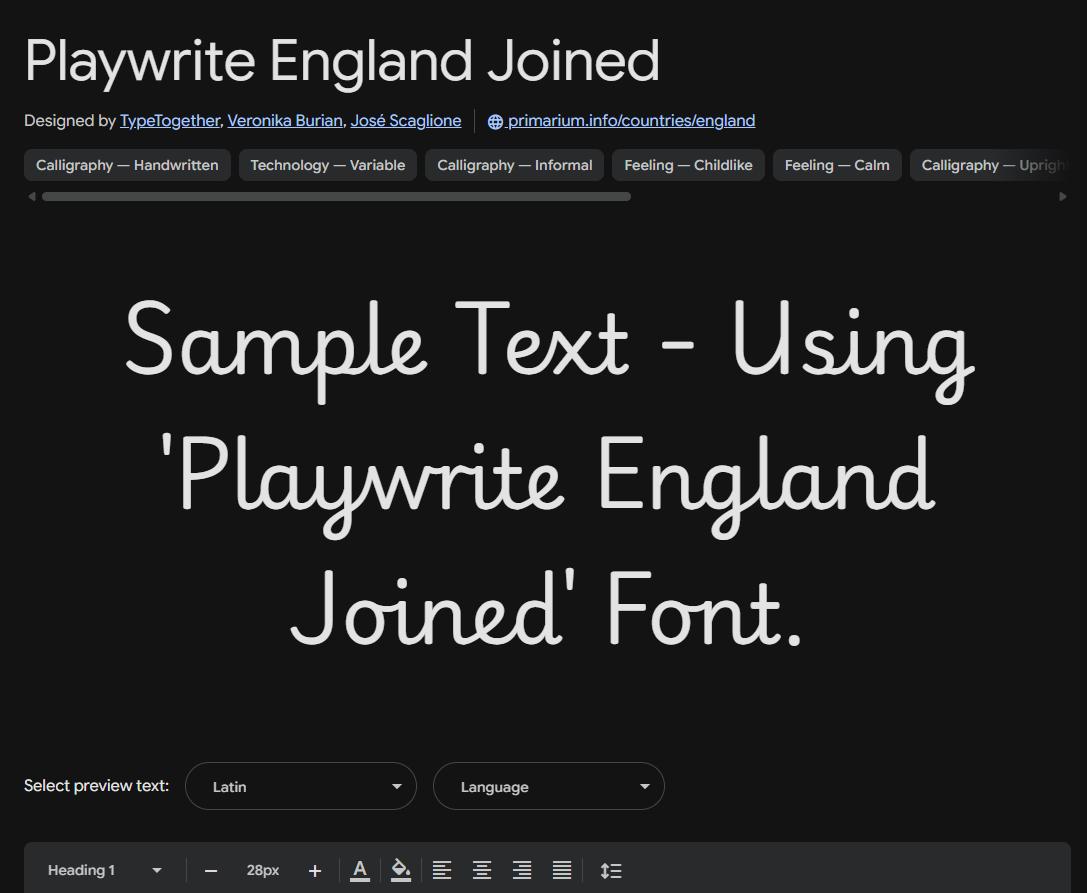 Image sample preview for text using Playwrite England Joined font family