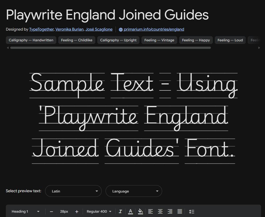 Image sample preview for text using Playwrite England Joined Guides font family
