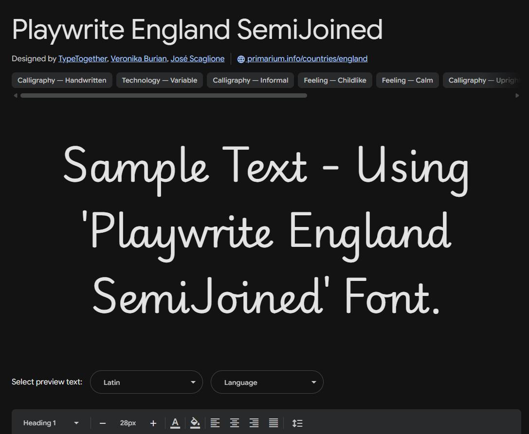 Image sample preview for text using Playwrite England SemiJoined font family