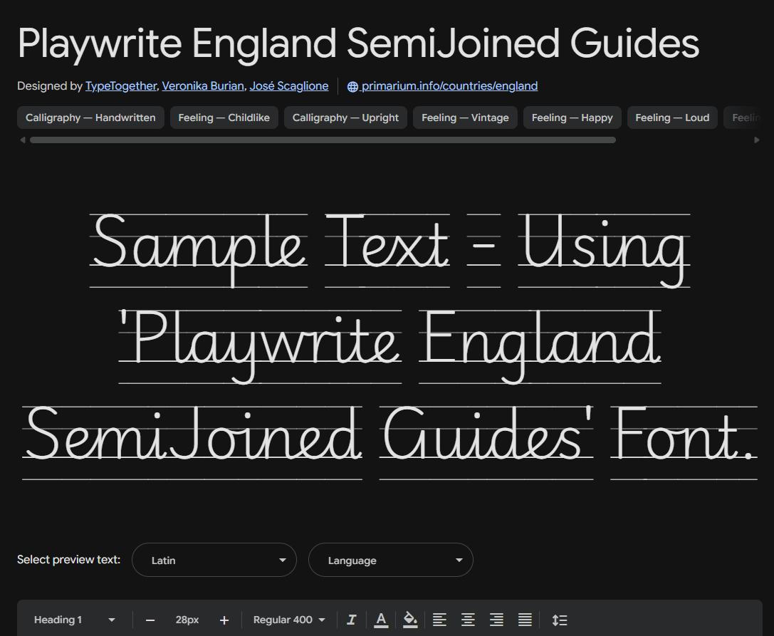 Image sample preview for text using Playwrite England SemiJoined Guides font family