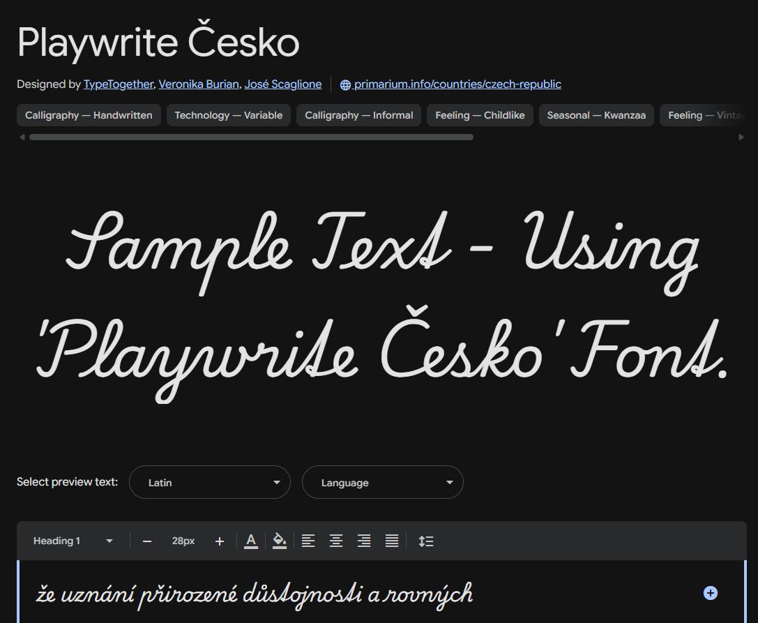 Image sample preview for text using Playwrite Česko font family