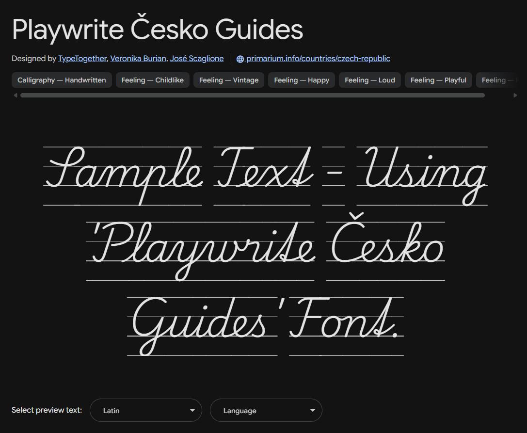 Image sample preview for text using Playwrite Česko Guides font family