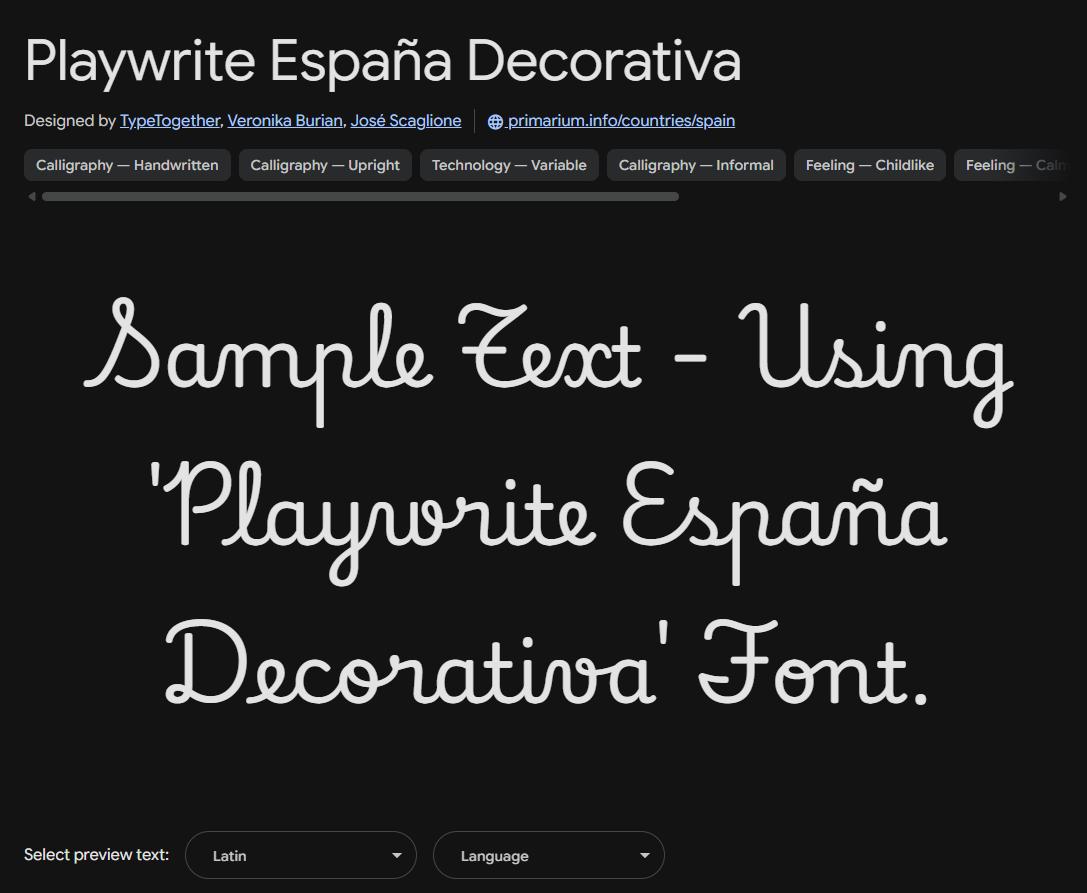 Image sample preview for text using Playwrite España Decorativa font family