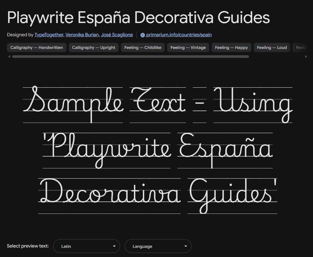 Image sample preview for text using Playwrite España Decorativa Guides font family