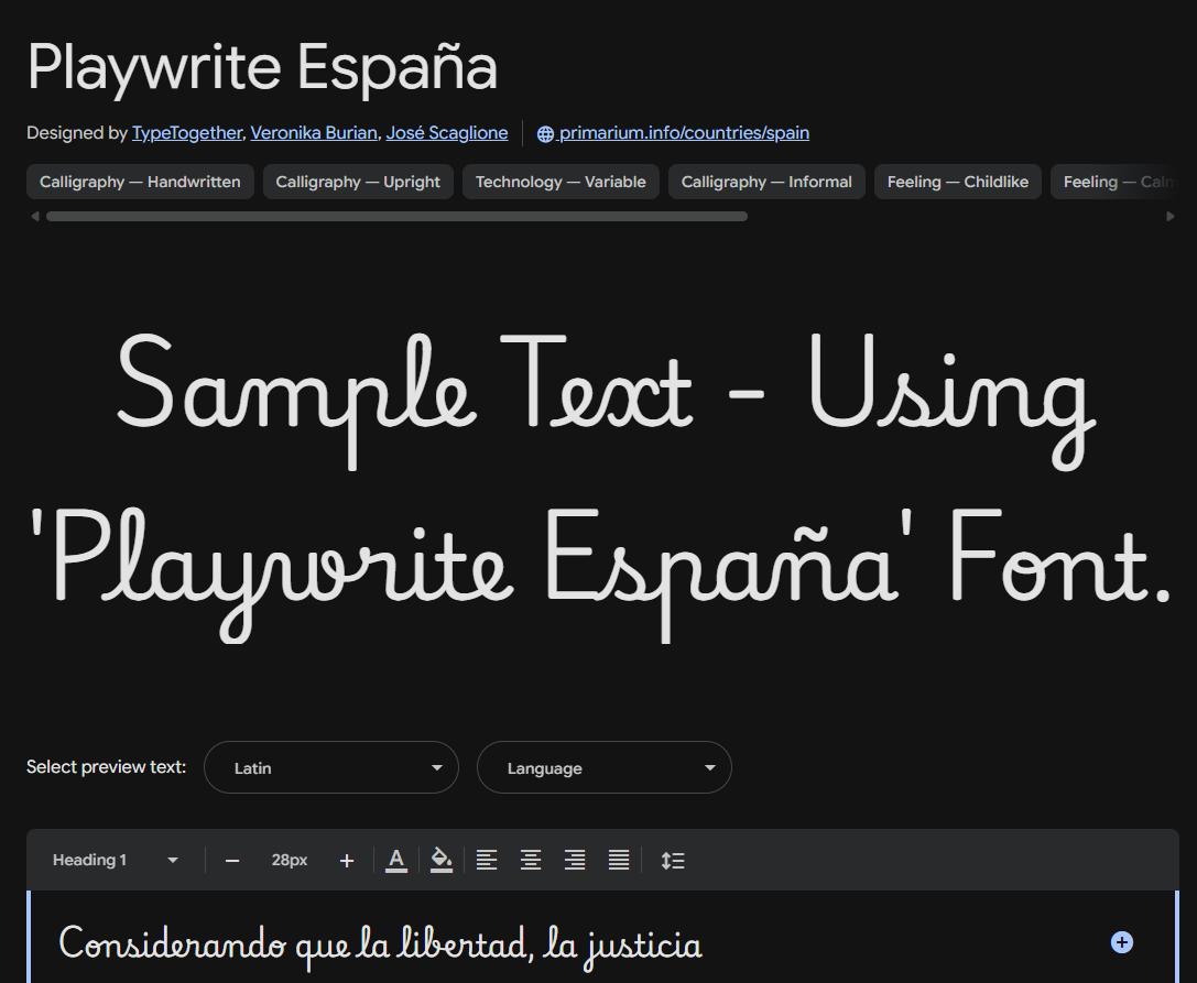 Image sample preview for text using Playwrite España font family