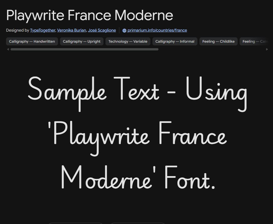Image sample preview for text using Playwrite France Moderne font family