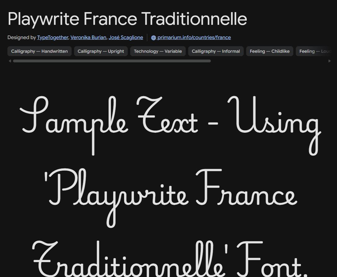 Image sample preview for text using Playwrite France Traditionnelle font family