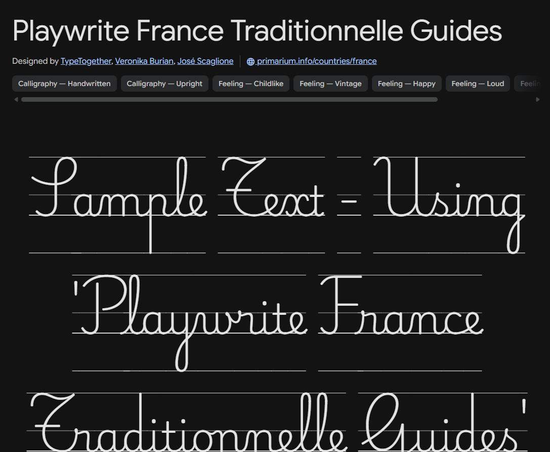 Image sample preview for text using Playwrite France Traditionnelle Guides font family