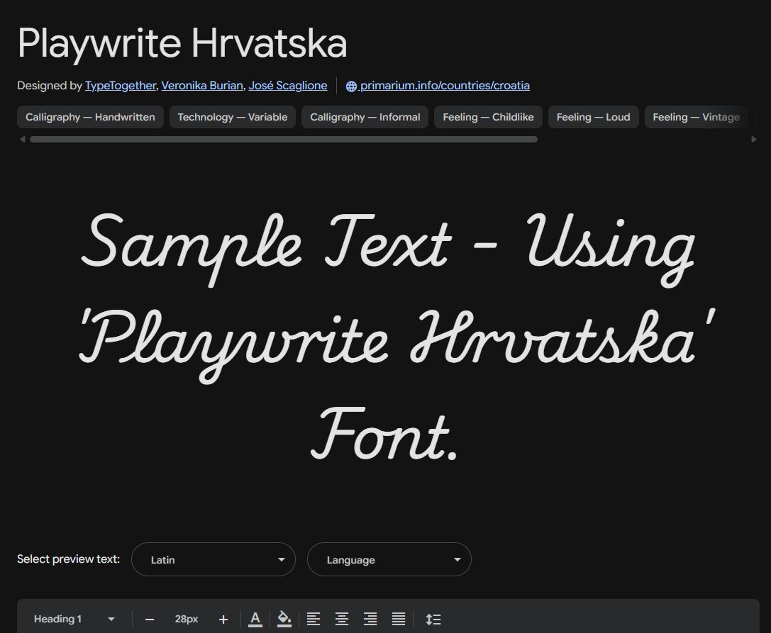 Image sample preview for text using Playwrite Hrvatska font family