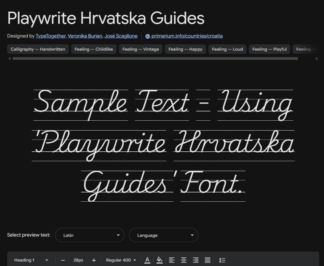 Image sample preview for text using Playwrite Hrvatska Guides font family
