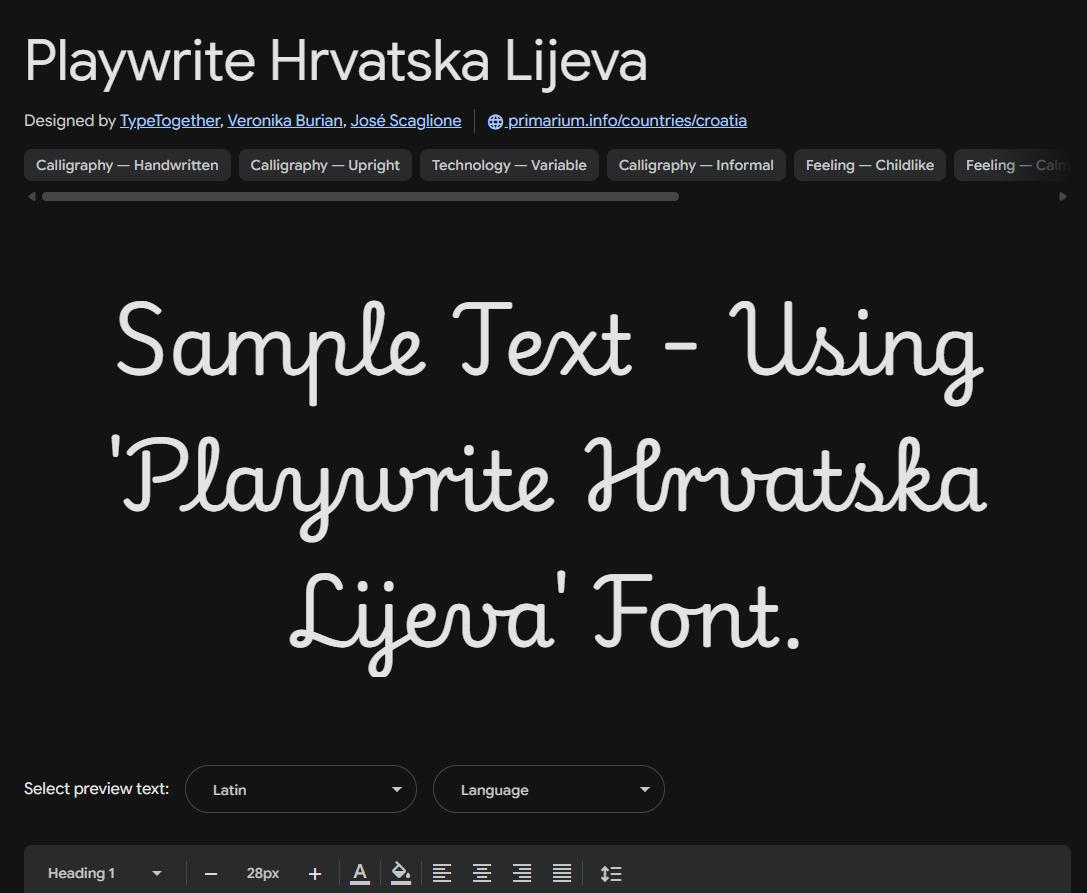 Image sample preview for text using Playwrite Hrvatska Lijeva font family