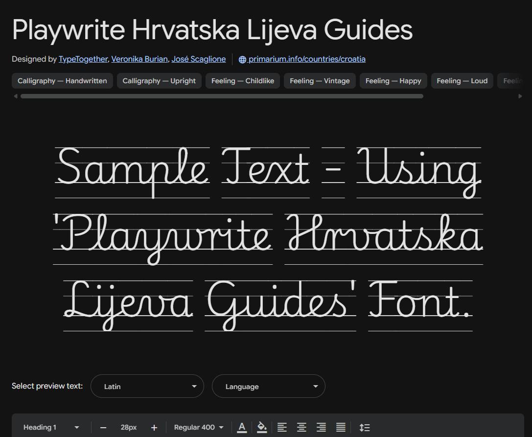 Image sample preview for text using Playwrite Hrvatska Lijeva Guides font family