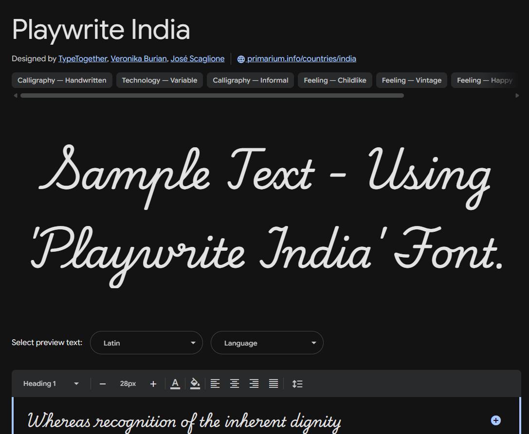 Image sample preview for text using Playwrite India font family