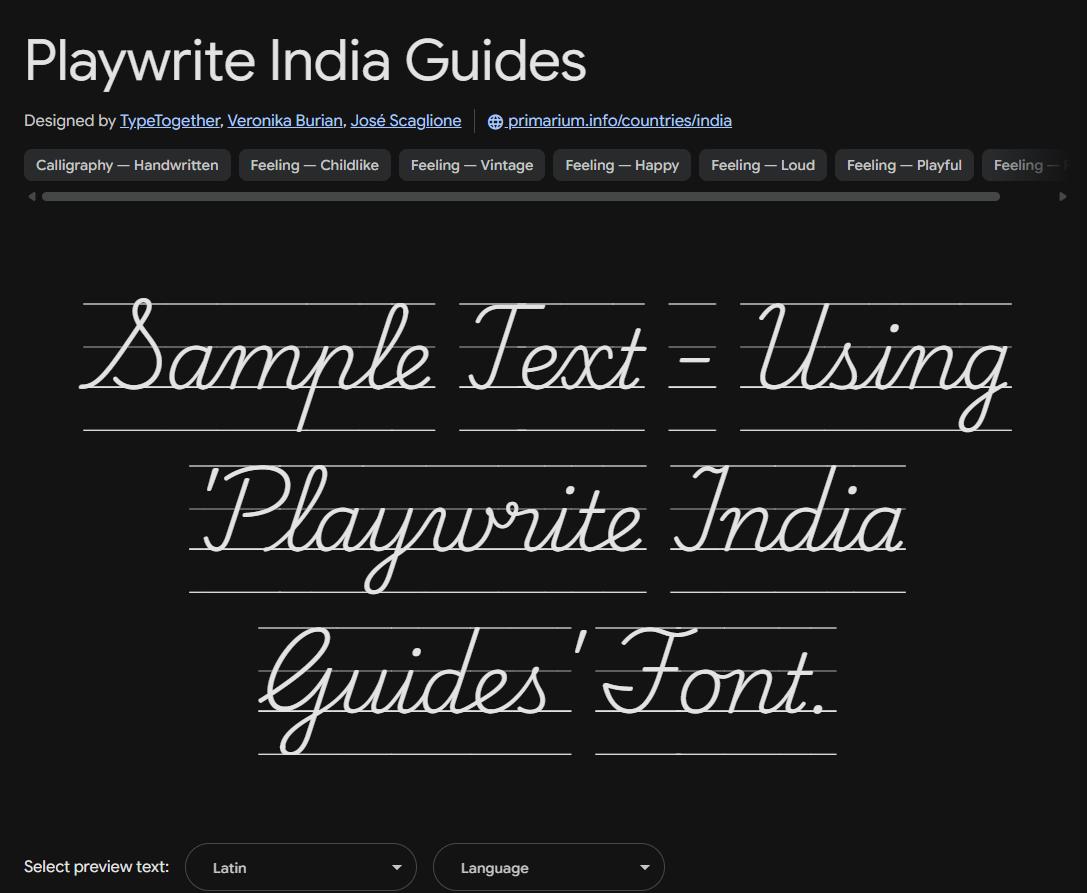 Image sample preview for text using Playwrite India Guides font family