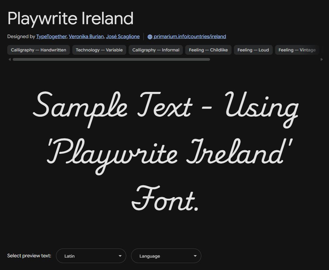 Image sample preview for text using Playwrite Ireland font family