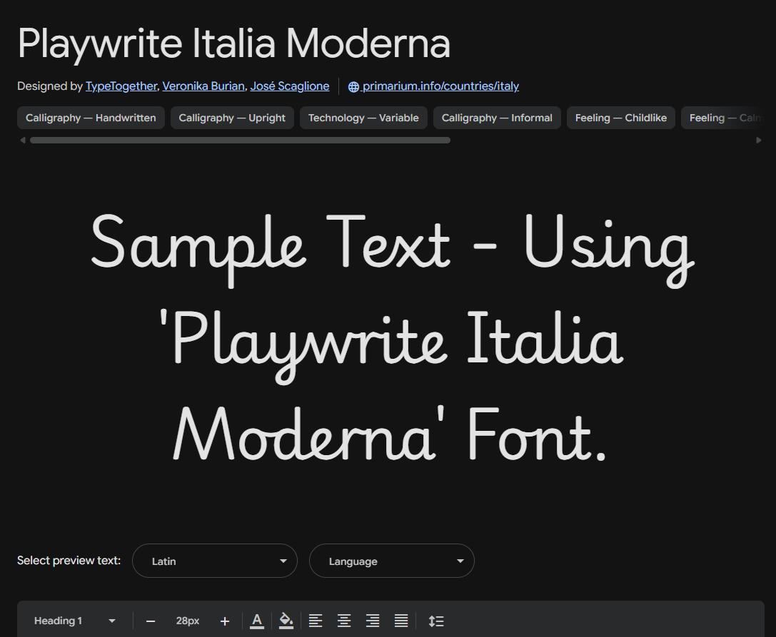 Image sample preview for text using Playwrite Italia Moderna font family