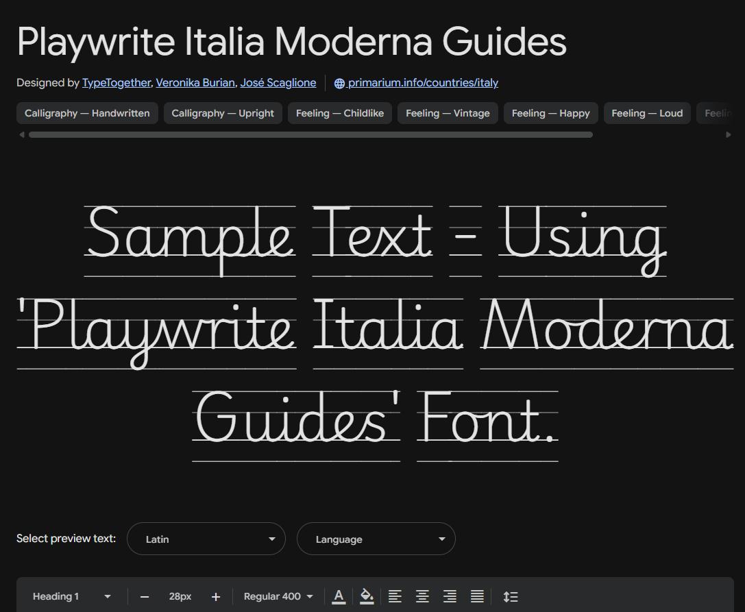 Image sample preview for text using Playwrite Italia Moderna Guides font family