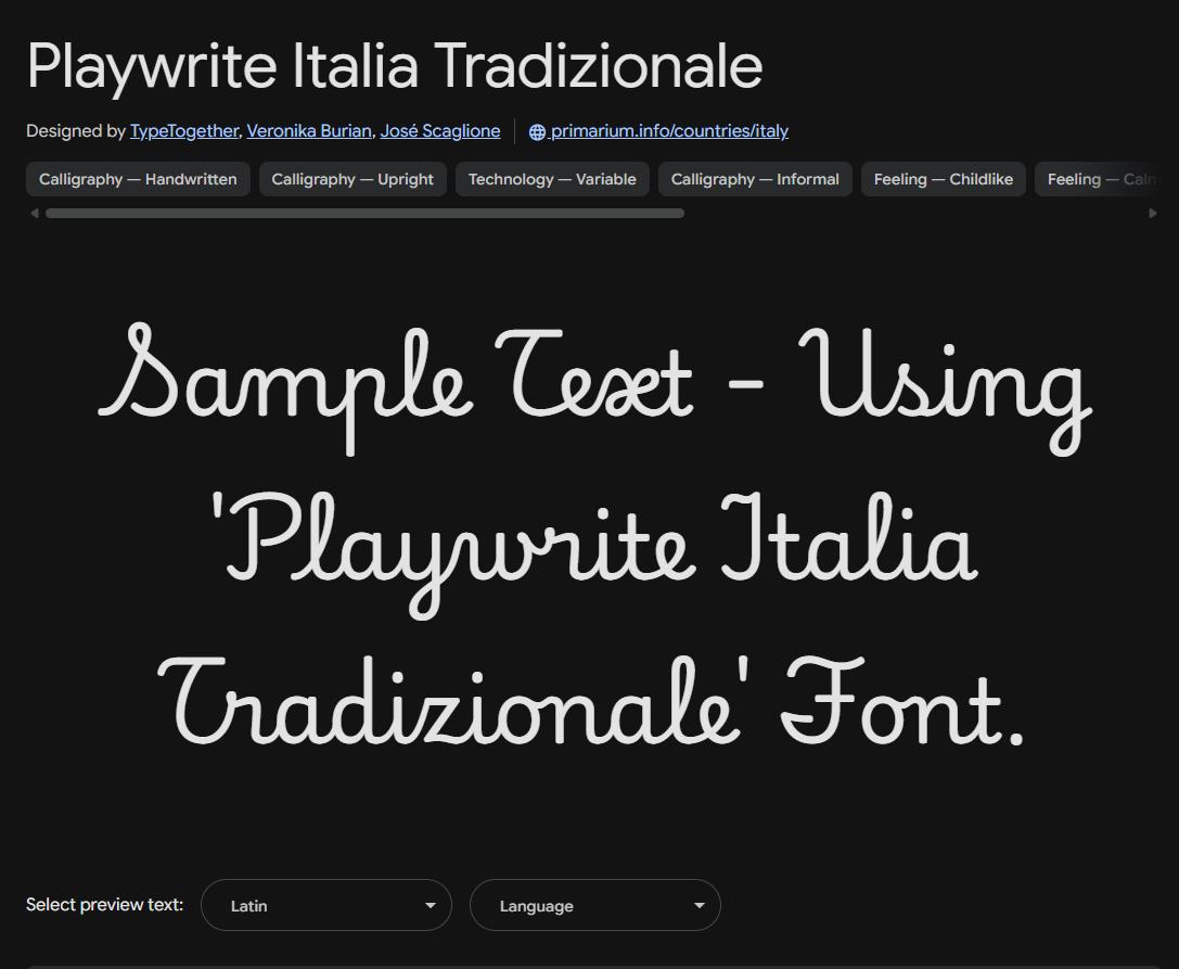 Image sample preview for text using Playwrite Italia Tradizionale font family
