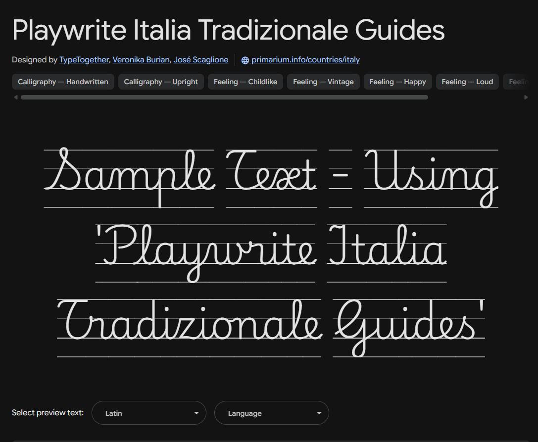 Image sample preview for text using Playwrite Italia Tradizionale Guides font family