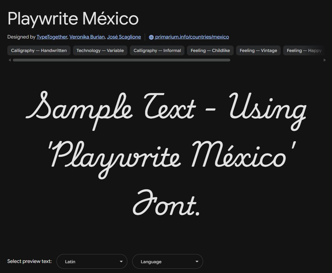Image sample preview for text using Playwrite México font family