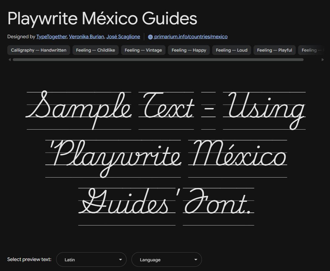 Image sample preview for text using Playwrite México Guides font family