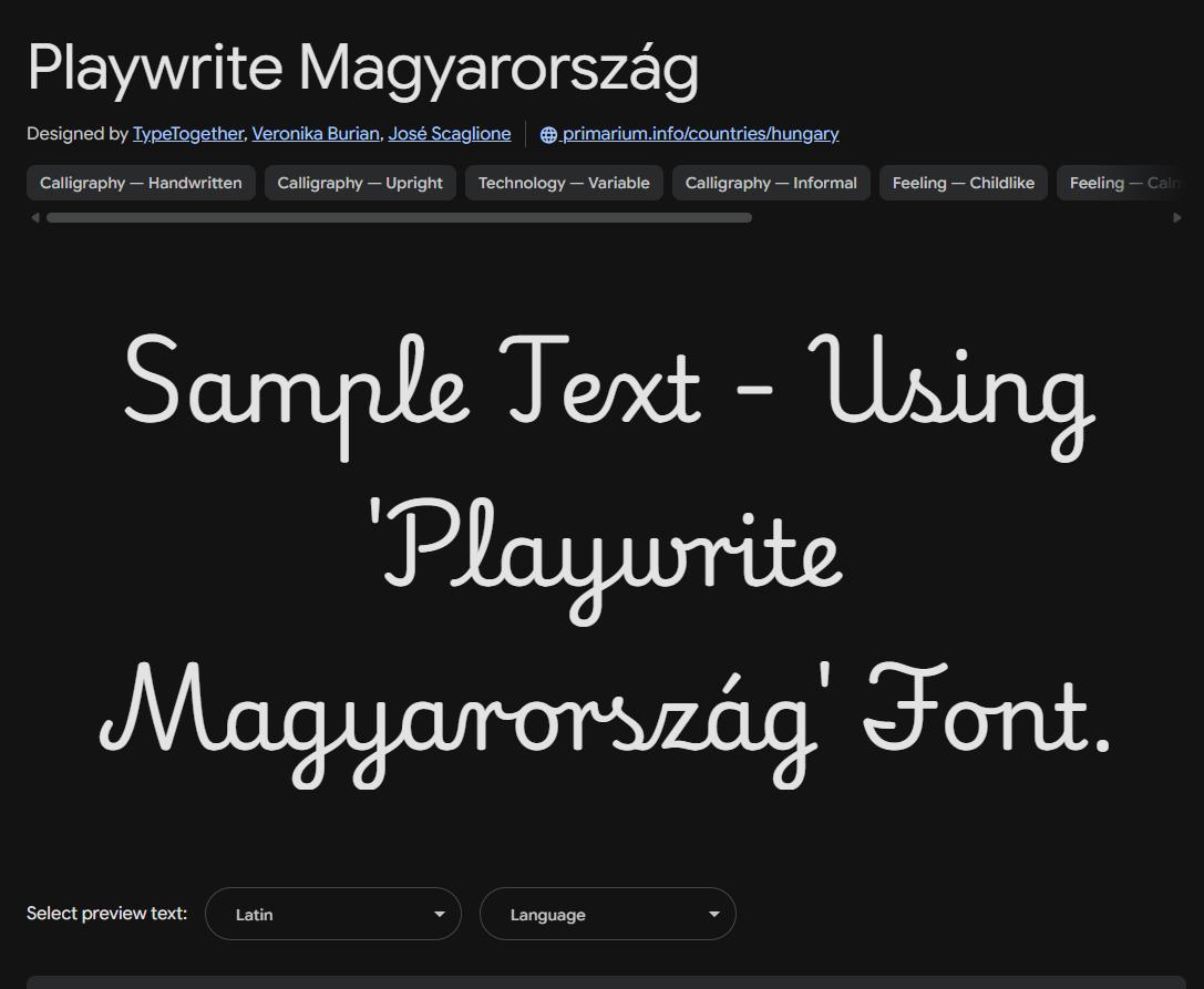Image sample preview for text using Playwrite Magyarország font family