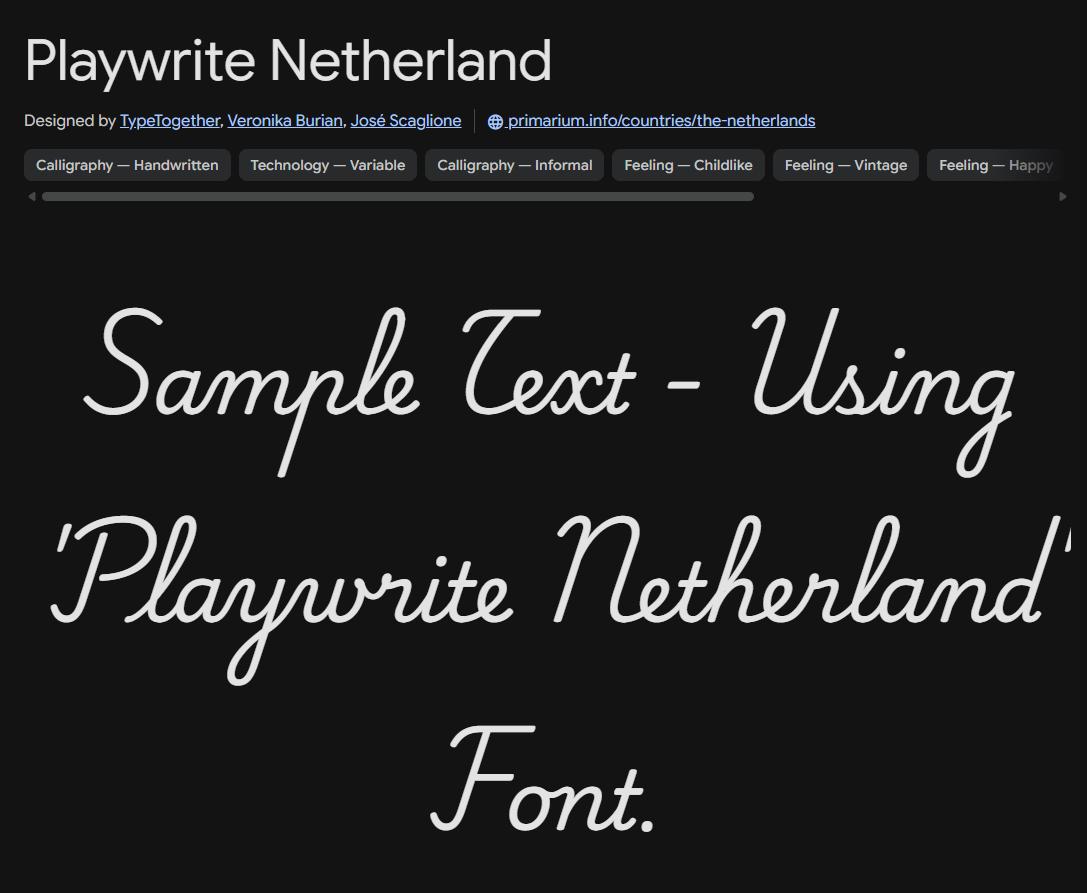 Image sample preview for text using Playwrite Netherland font family