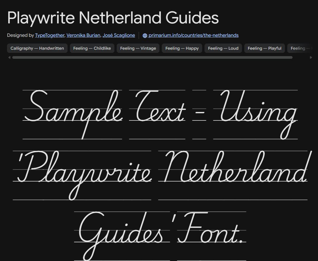 Image sample preview for text using Playwrite Netherland Guides font family