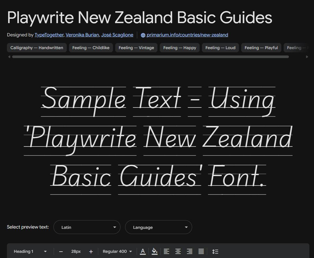 Image sample preview for text using Playwrite New Zealand Basic Guides font family