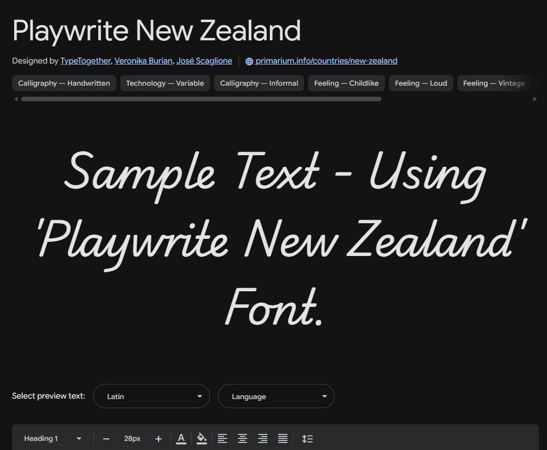 Image sample preview for text using Playwrite New Zealand font family