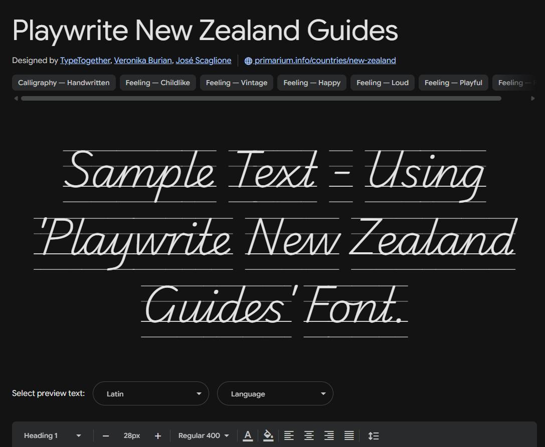 Image sample preview for text using Playwrite New Zealand Guides font family