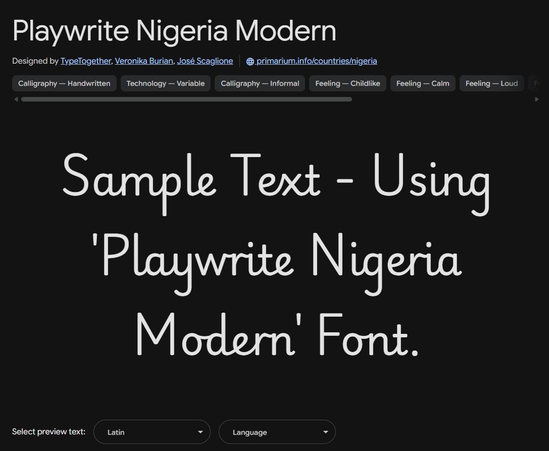 Image sample preview for text using Playwrite Nigeria Modern font family