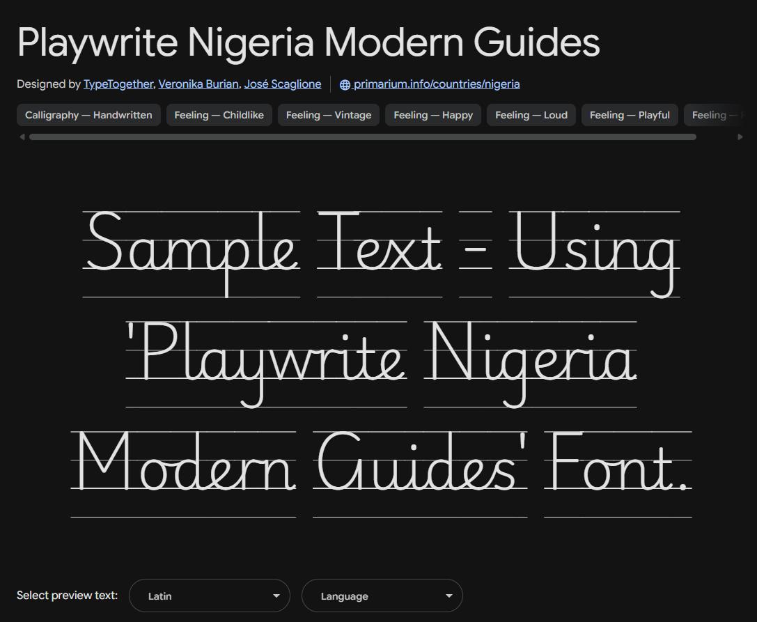 Image sample preview for text using Playwrite Nigeria Modern Guides font family