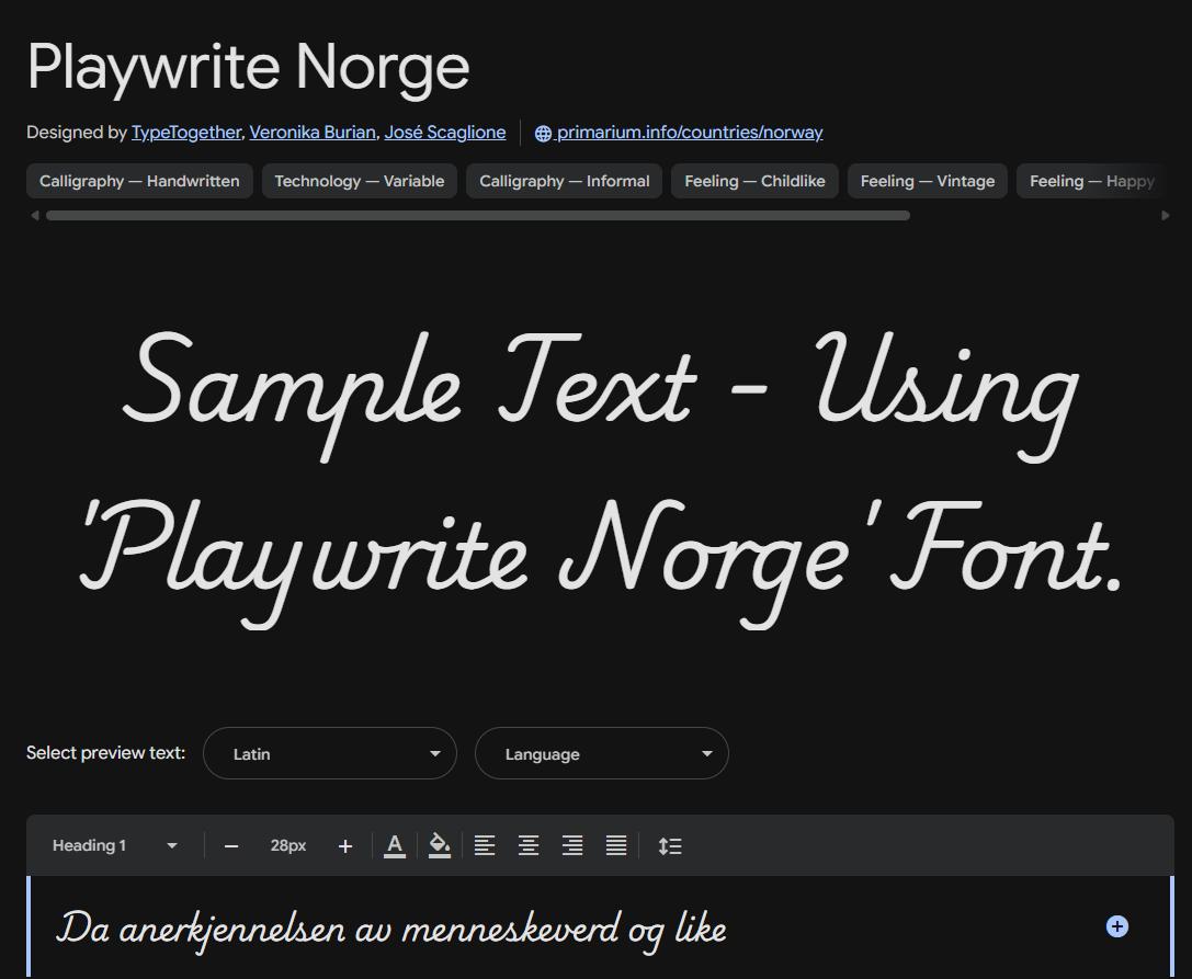 Image sample preview for text using Playwrite Norge font family