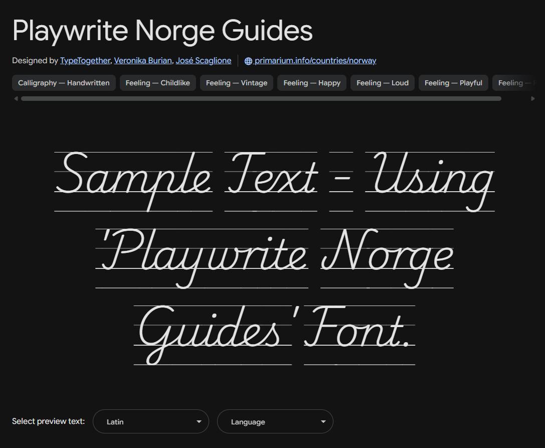 Image sample preview for text using Playwrite Norge Guides font family