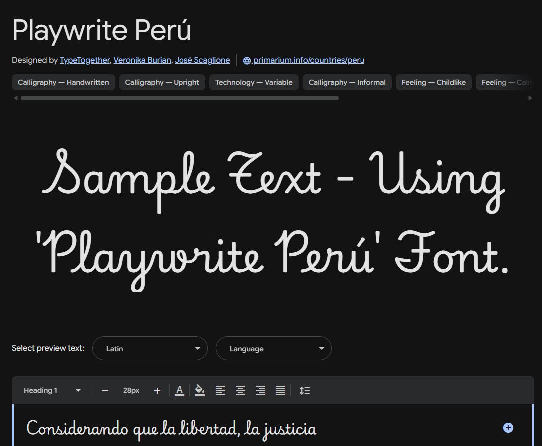 Image sample preview for text using Playwrite Perú font family