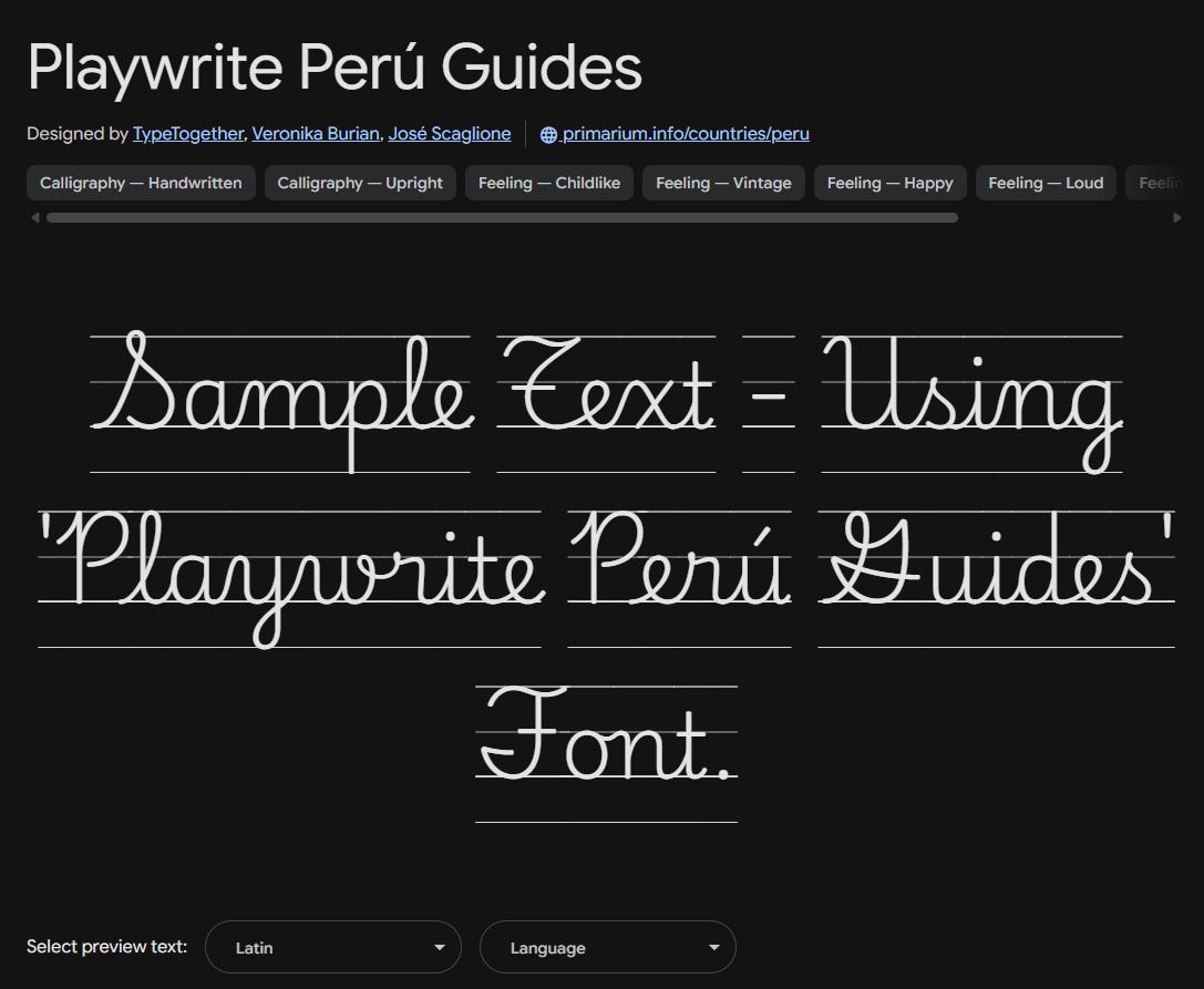 Image sample preview for text using Playwrite Perú Guides font family