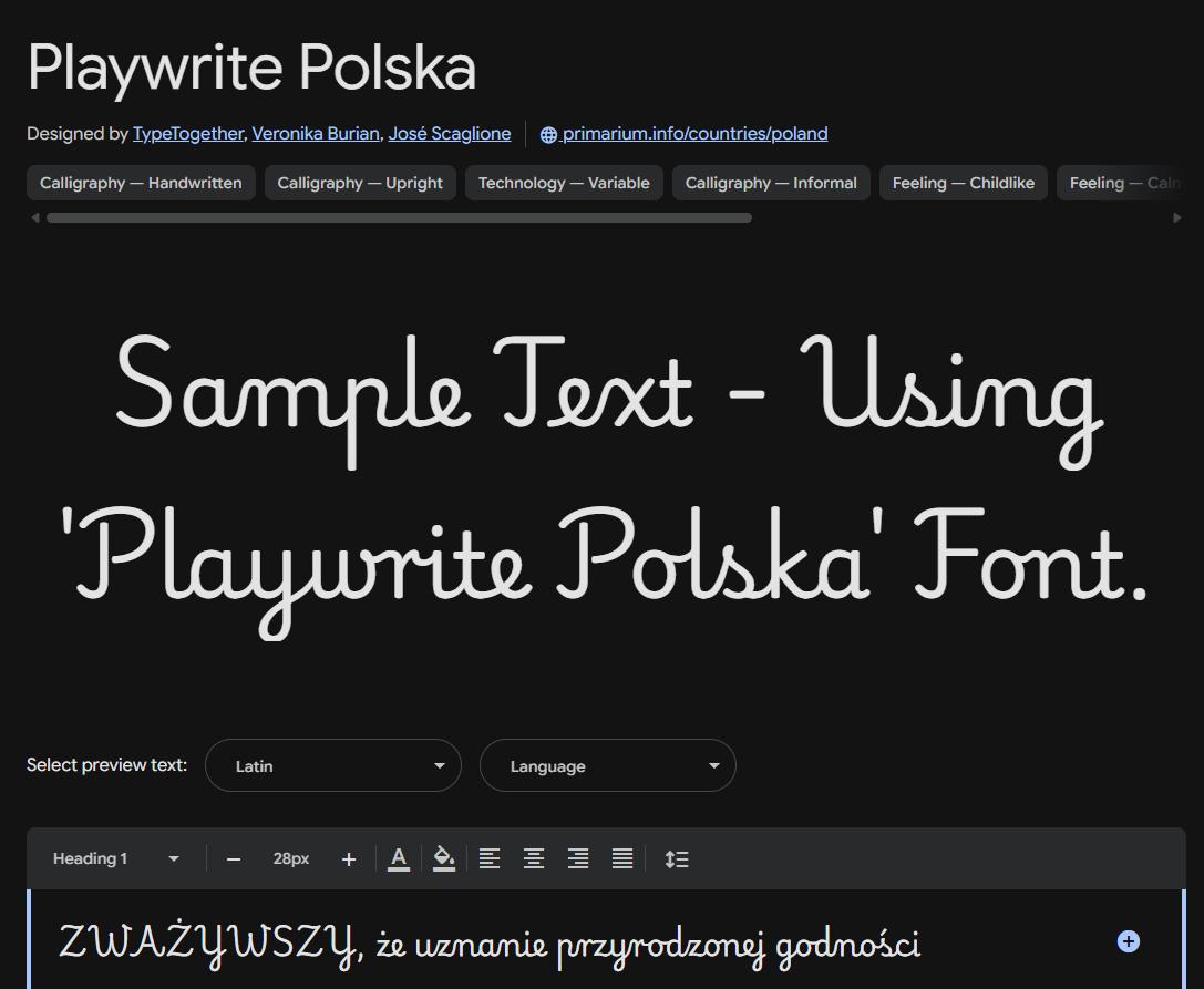 Image sample preview for text using Playwrite Polska font family