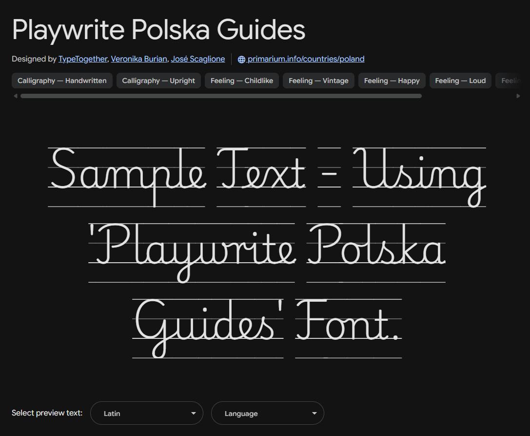Image sample preview for text using Playwrite Polska Guides font family