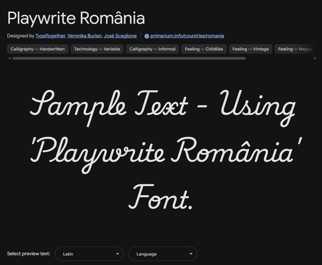 Image sample preview for text using Playwrite România font family
