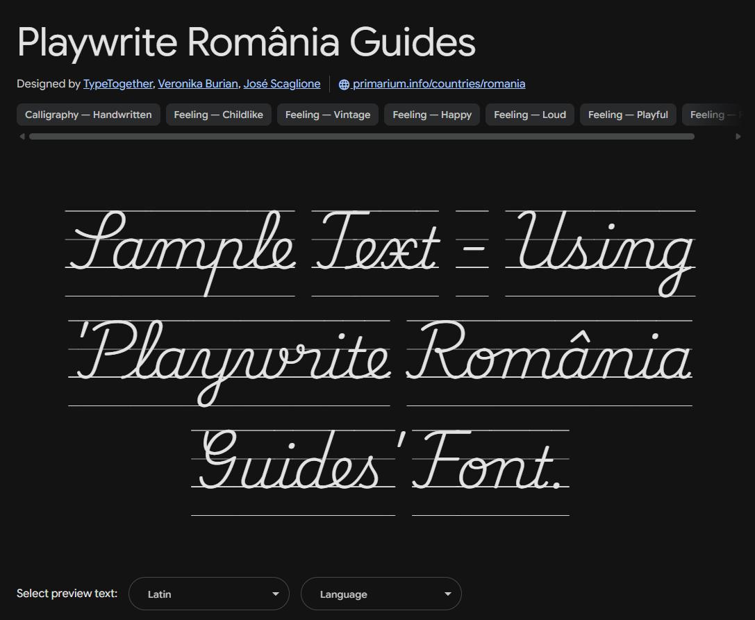 Image sample preview for text using Playwrite România Guides font family