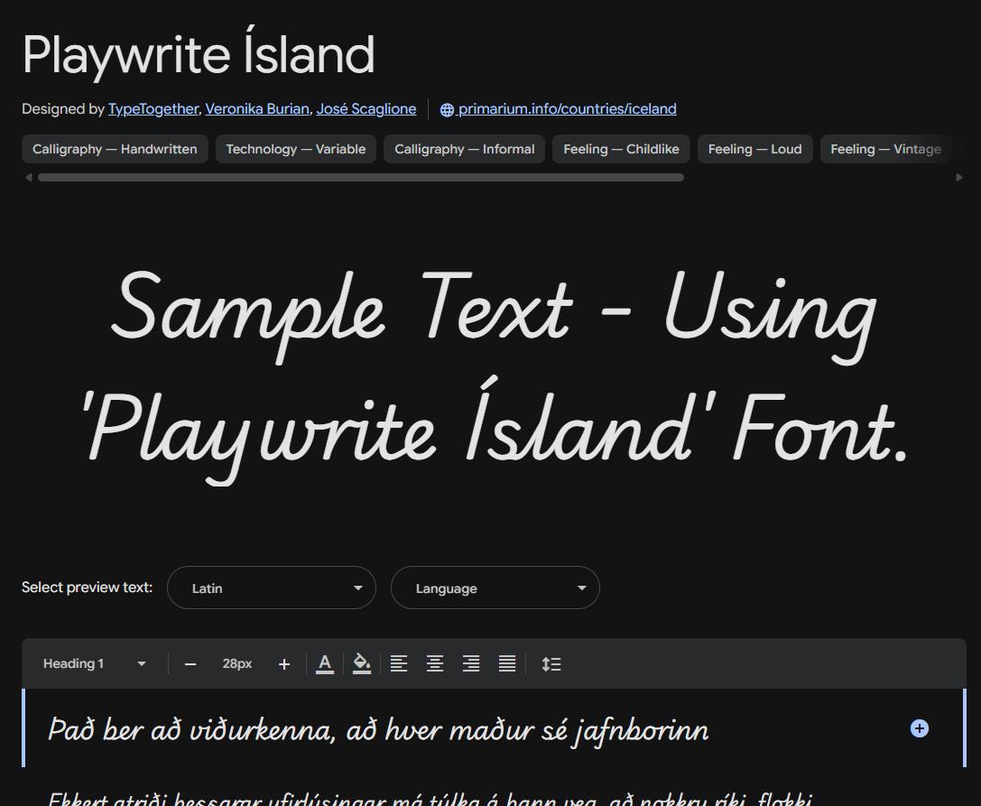 Image sample preview for text using Playwrite Ísland font family