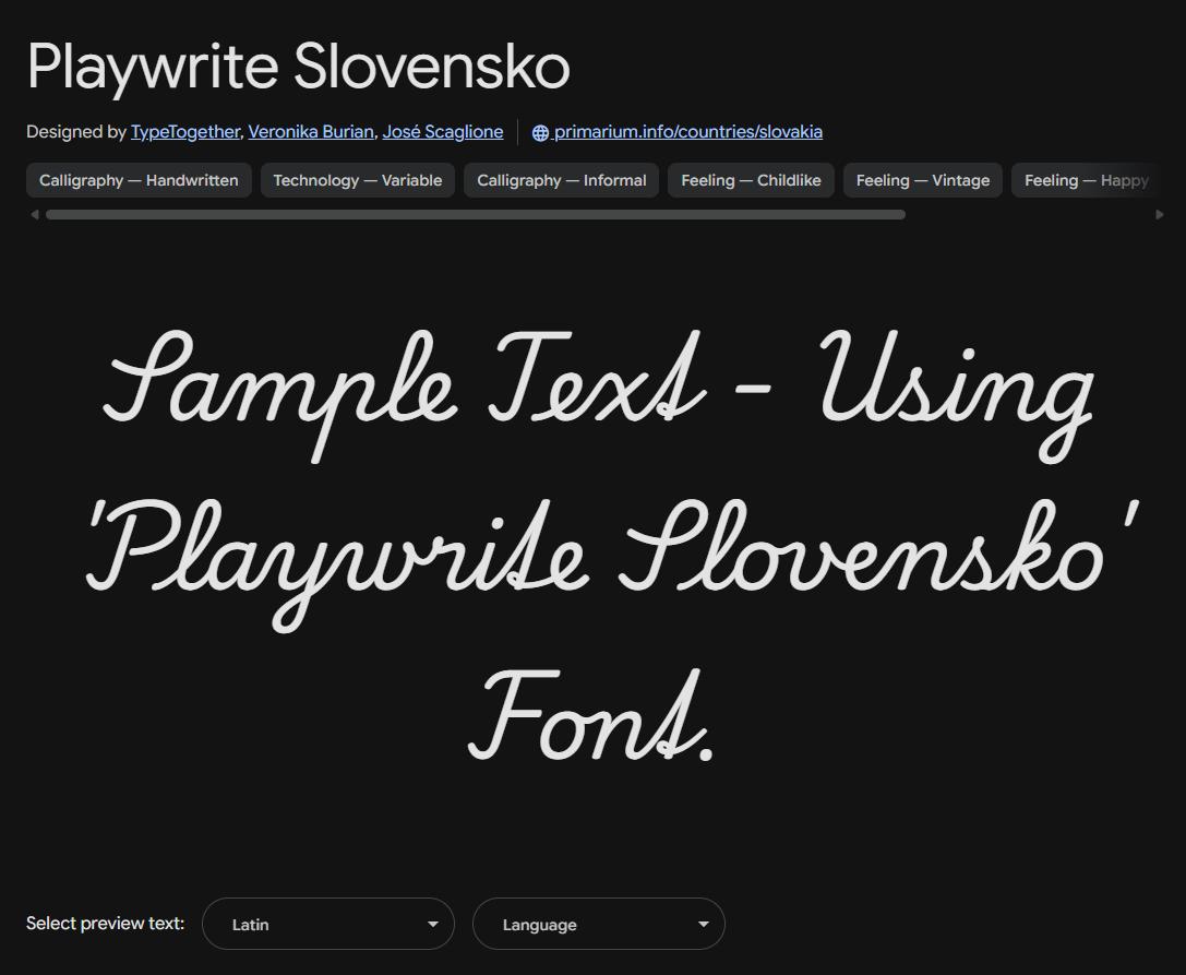 Image sample preview for text using Playwrite Slovensko font family